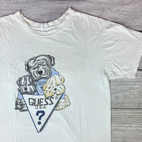 Vintage 1987 Guess Puppy Dogs Distressed T-shirt - Picture 1 of 10